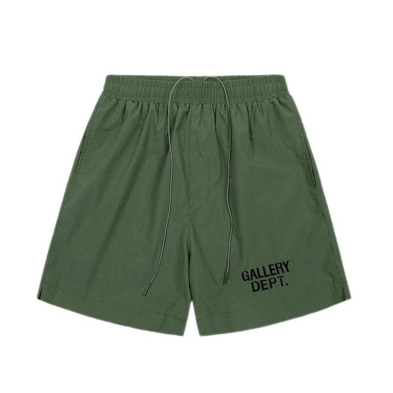 Gallery Dept. Logo-Print Drawstring Shorts Army Green