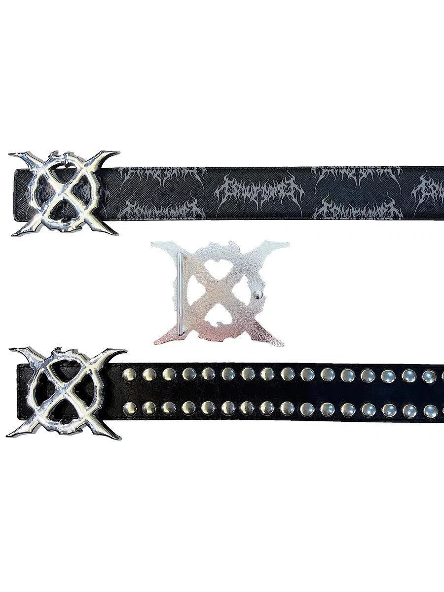 Studded Black Leather Belt with Silver Buckle