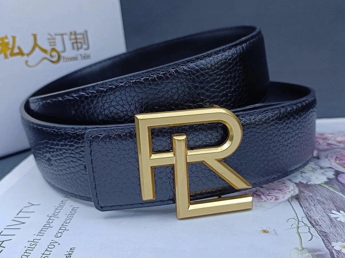 Design FR Logo Buckle Black Leather Belt - 3