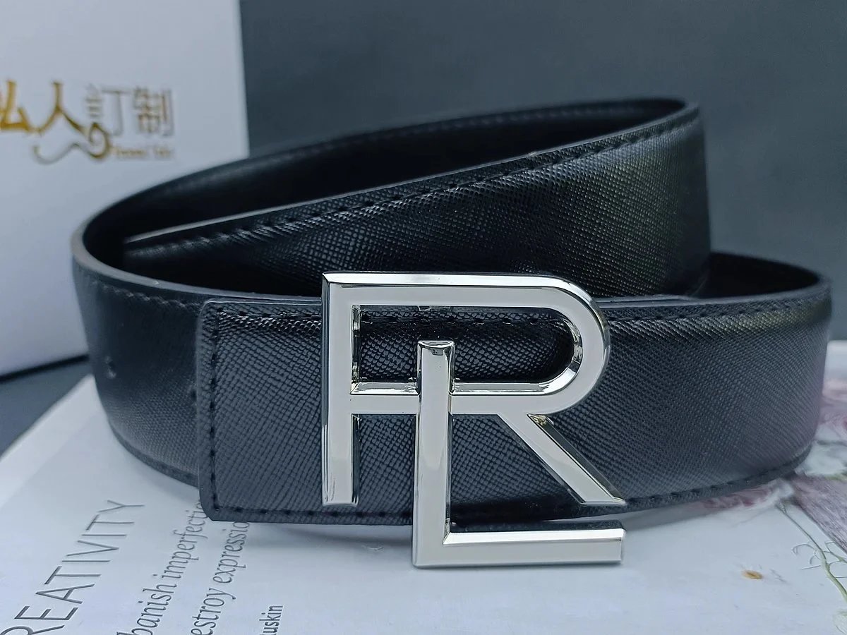 Design FR Logo Buckle Black Leather Belt - 4