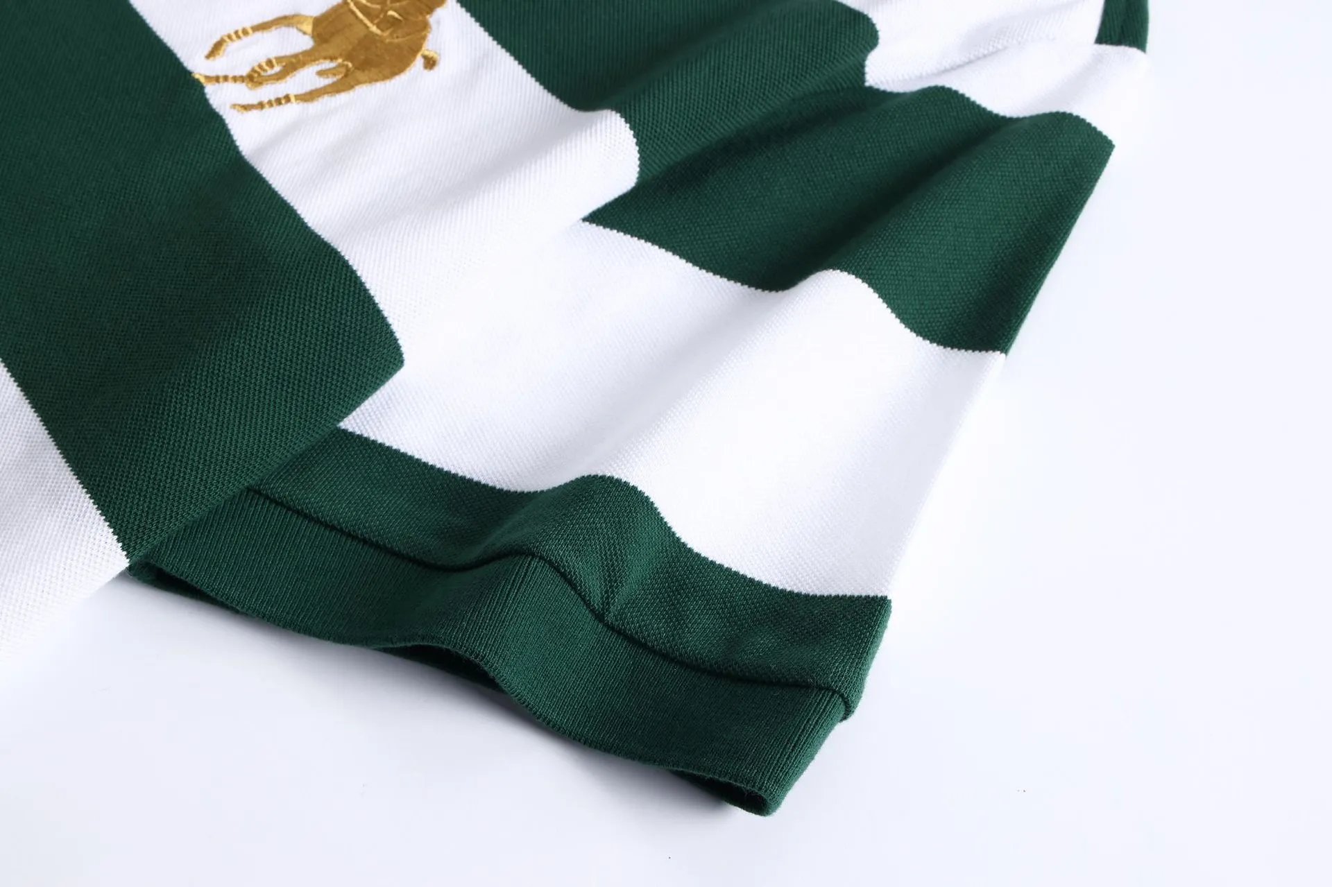 Polo Ralph Lauren Custom Slim Fit Striped Polo in Hunter Green and White - 12