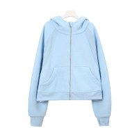 Linen-blue loose-fitting full-zip hoodie