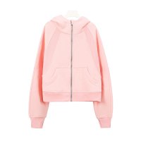Peony-pink loose-fitting full-zip hoodie