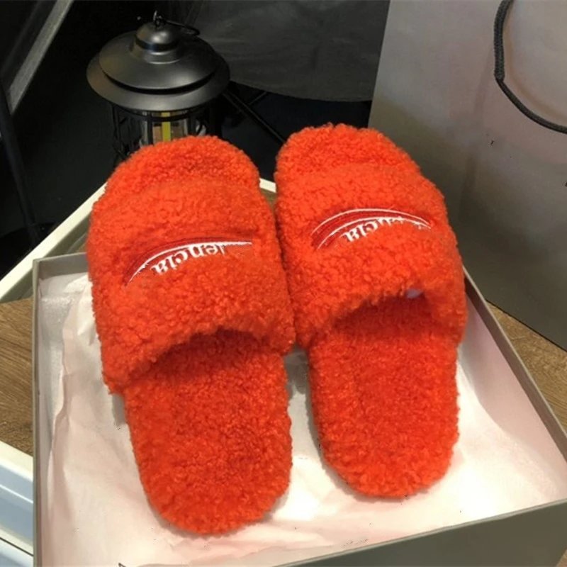 Design Lencia Fuzzy Slide Slippers Orange Slippers - 24