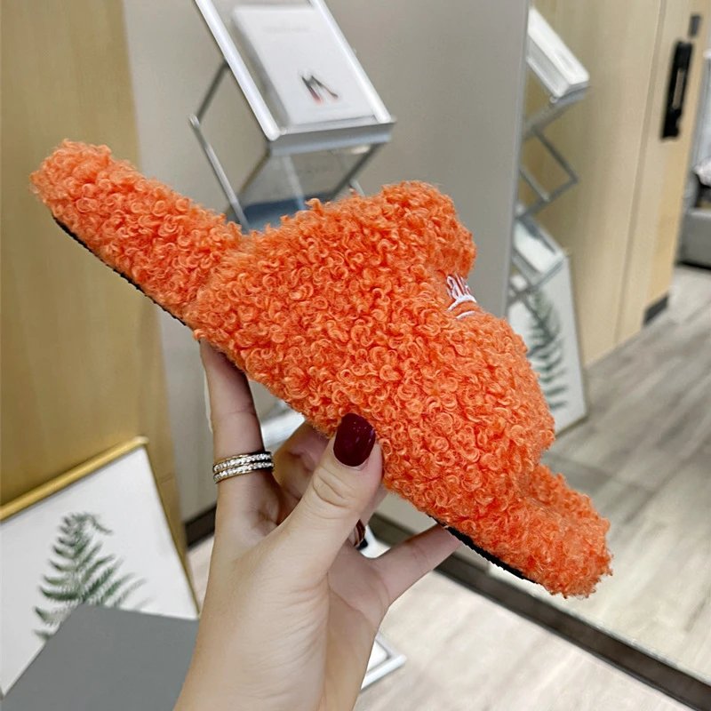 Design Lencia Fuzzy Slide Slippers Orange Slippers - 12