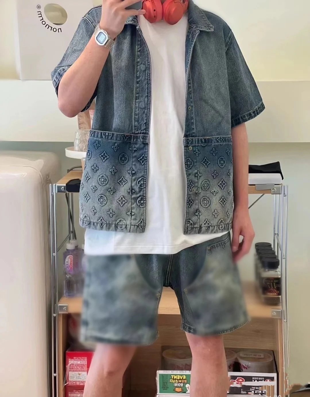 Louis Vuitton Monogram Embossed Cargo Shorts Blue Denim - 13