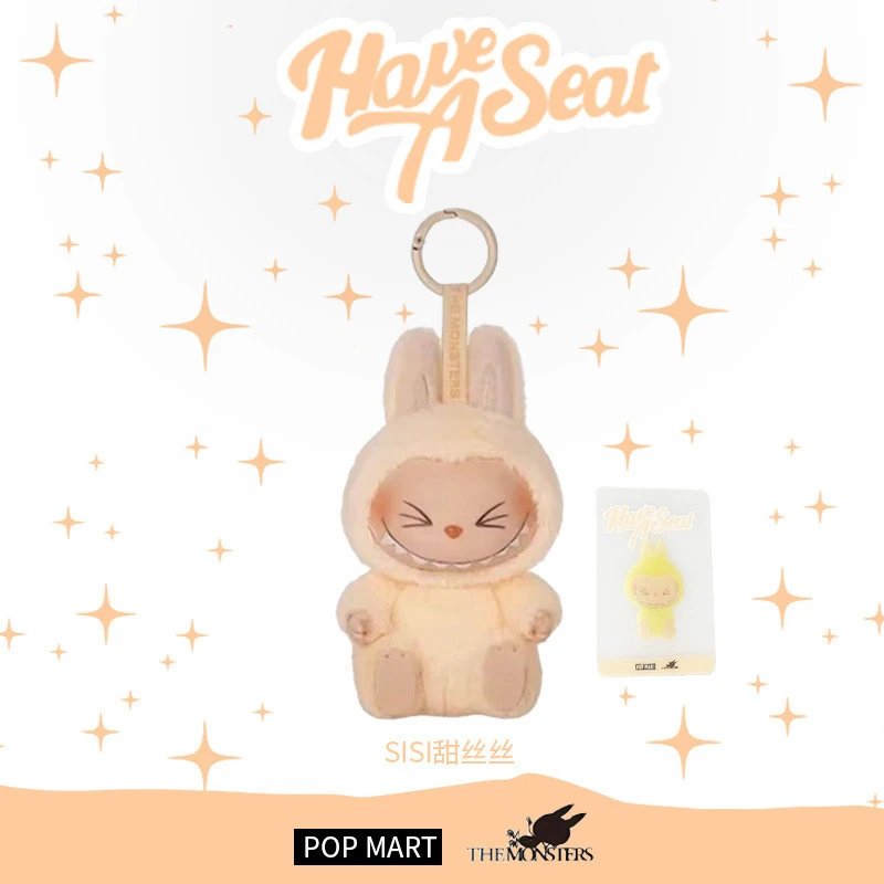 Pop Mart x The Monsters Labubu Have A Seat Plush Keychain SISI Cream/Beige Bunny Costume