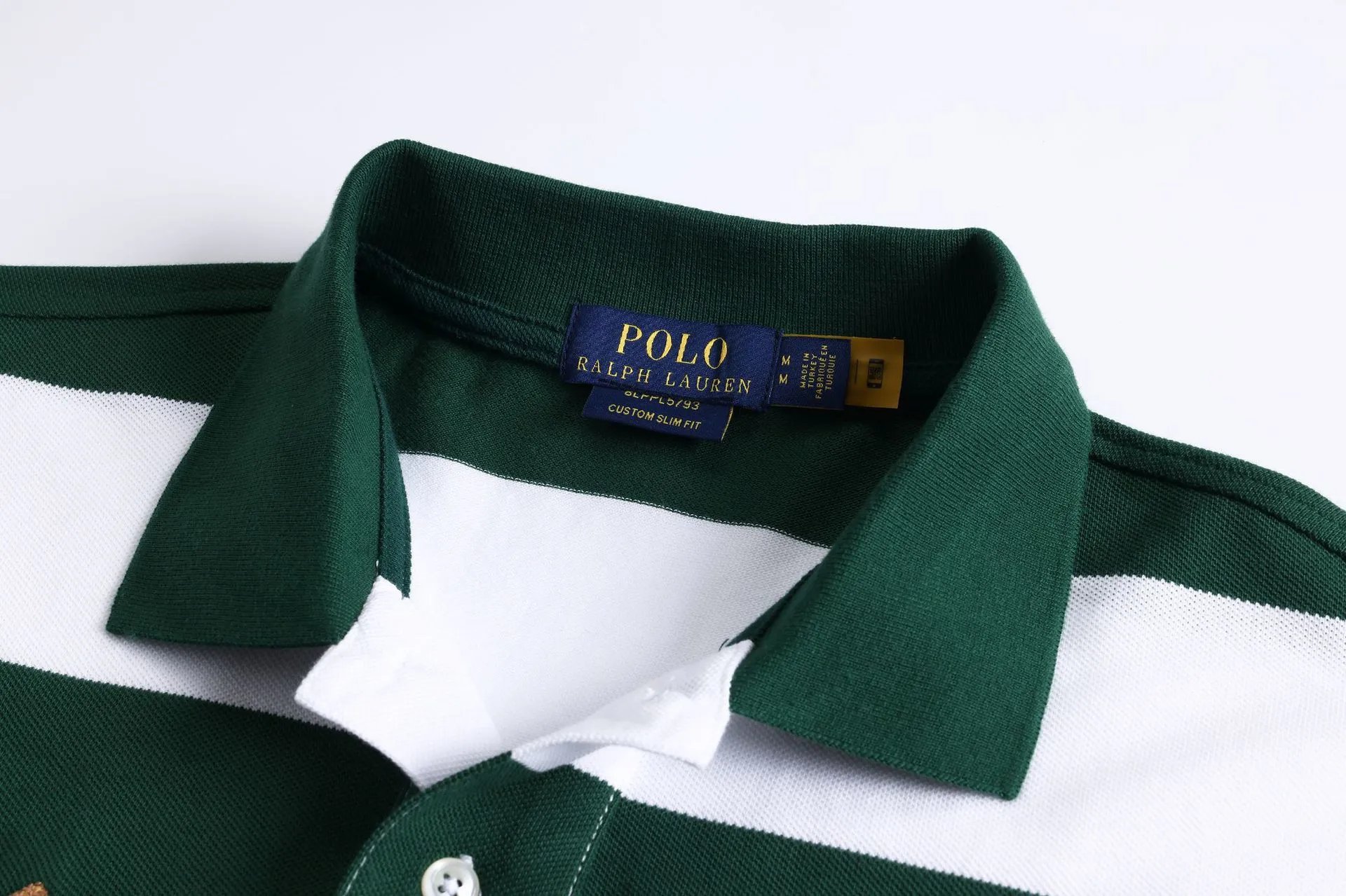Polo Ralph Lauren Custom Slim Fit Striped Polo in Hunter Green and White - 9