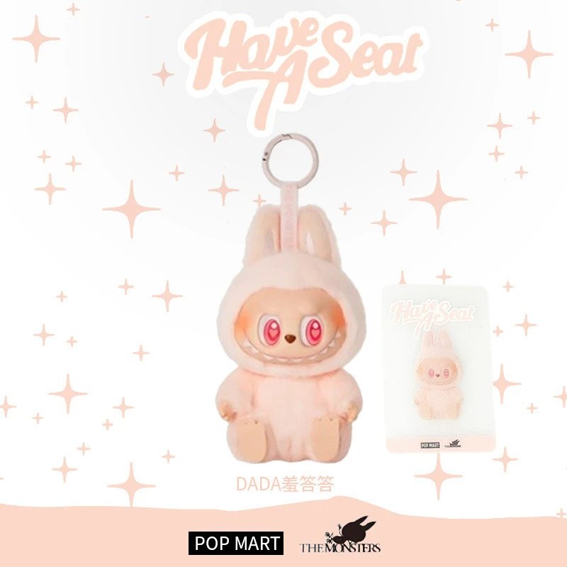 Pop Mart x The Monsters Labubu Have A Seat Plush Keychain DADA Pink Bunny Costume
