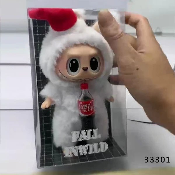 Labubu x Coca-Cola 'Fall InWild' White Fluffy Plush Doll with Bottle Accessory Standing Edition (33301)