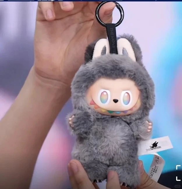 Pop Mart The Monsters Labubu Bunny Plush Keychain in Gray Wolf