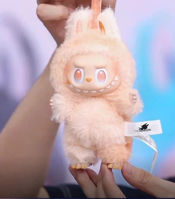 Pop Mart The Monsters Labubu Bunny Plush Keychain in Peach Orange
