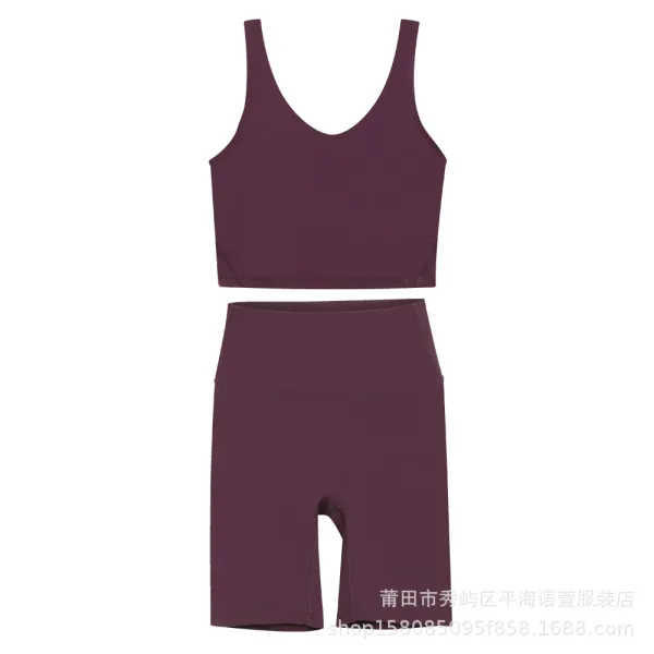 Design Activewear Set Burgundy Sports Bra and Bike Shorts - 1