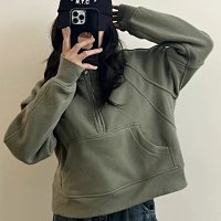 Army green half-zip hoodie