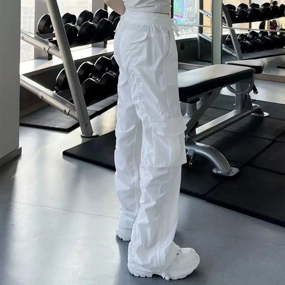 Design Cargo Pants Black Streetwear Wide-Leg Pants - 4