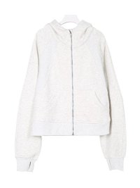 Ash-white loose-fitting full-zip hoodie