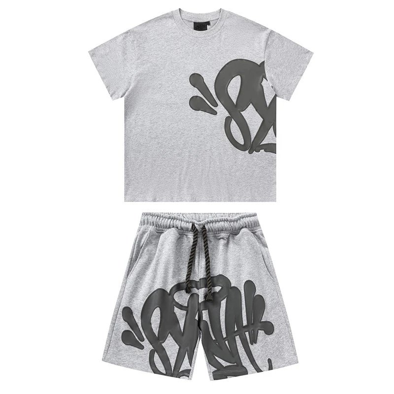 Syna World Graffiti Logo Tee and Shorts Set Heather Grey Charcoal