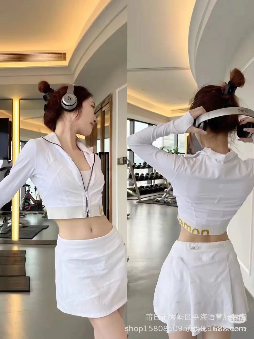Design Sports Bra and Pleated Tennis Skirt Set White / Black Activewear - 7