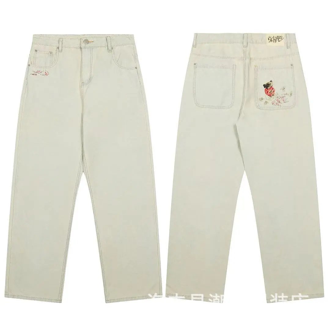 Design Black Gothic Embroidery Straight-Leg Jeans - 18