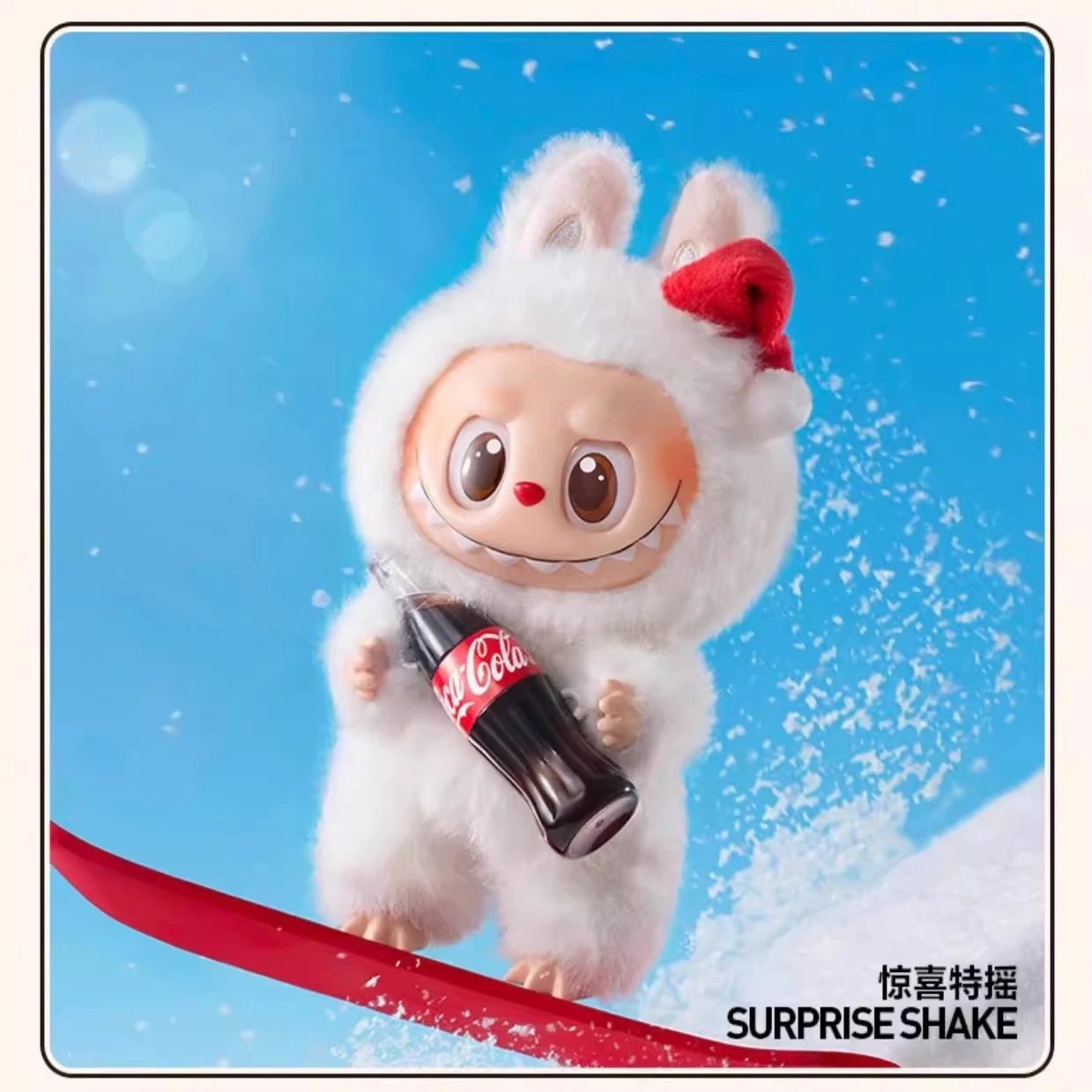 Pop Mart x The Monsters Labubu x Coca-Cola Surprise Shake White Fluffy Plush Figure Holding Bottle