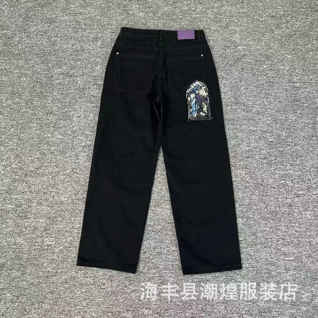 Design Black Gothic Embroidery Straight-Leg Jeans - 5