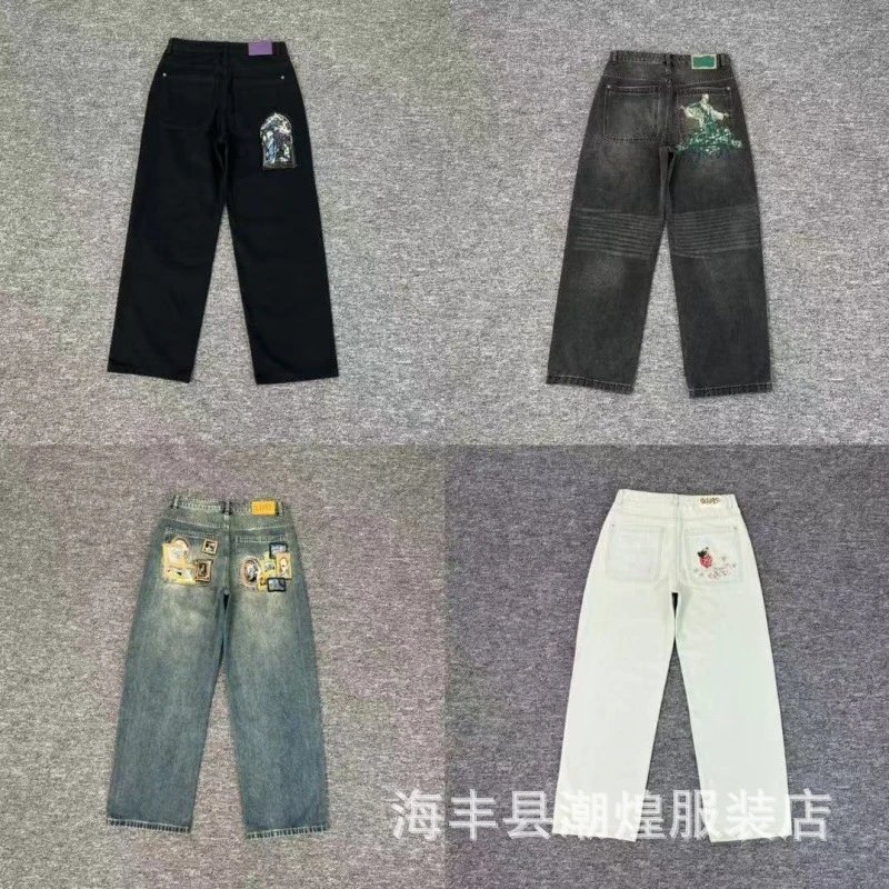 Design Black Gothic Embroidery Straight-Leg Jeans - 3