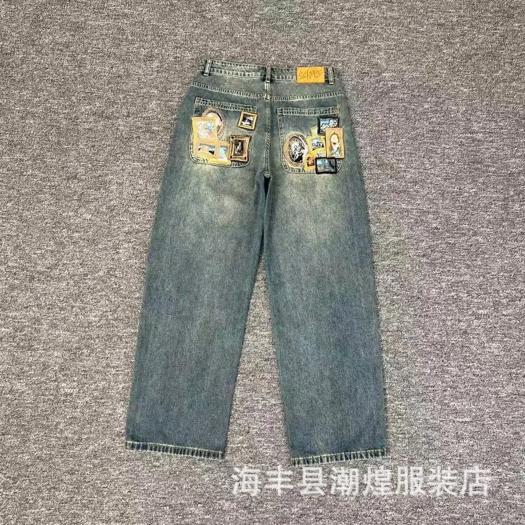 Design Black Gothic Embroidery Straight-Leg Jeans - 8