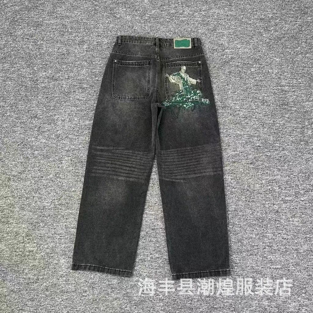 Design Black Gothic Embroidery Straight-Leg Jeans - 13