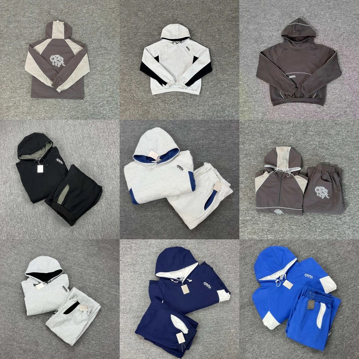 【DX253】Embroidered Letter Patchwork Color Block Hoodie Fleece-Lined Unisex Couple Casual Set