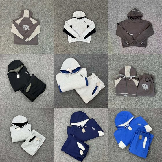 【DX253】Embroidered Letter Patchwork Color Block Hoodie Fleece-Lined Unisex Couple Casual Set
