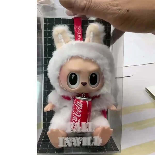 Labubu x Coca-Cola 'Fall InWild' White Fluffy Plush Doll with Can Accessory Seated Edition (33301)