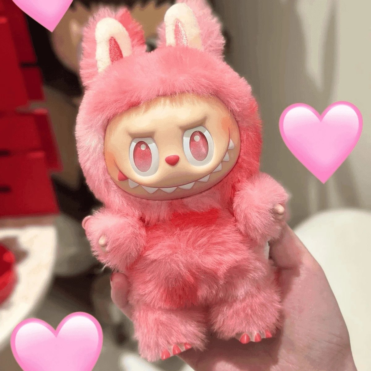 Pop Mart The Monsters Labubu Bunny Plush Figure in Hot Pink