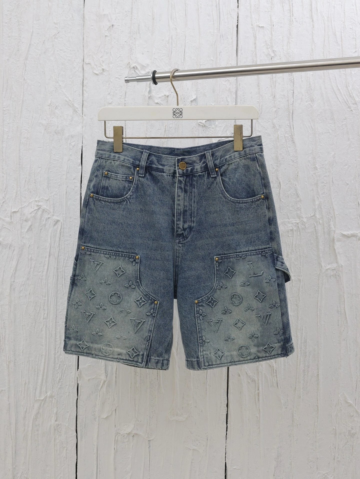 Louis Vuitton Monogram Embossed Cargo Shorts Blue Denim - 5