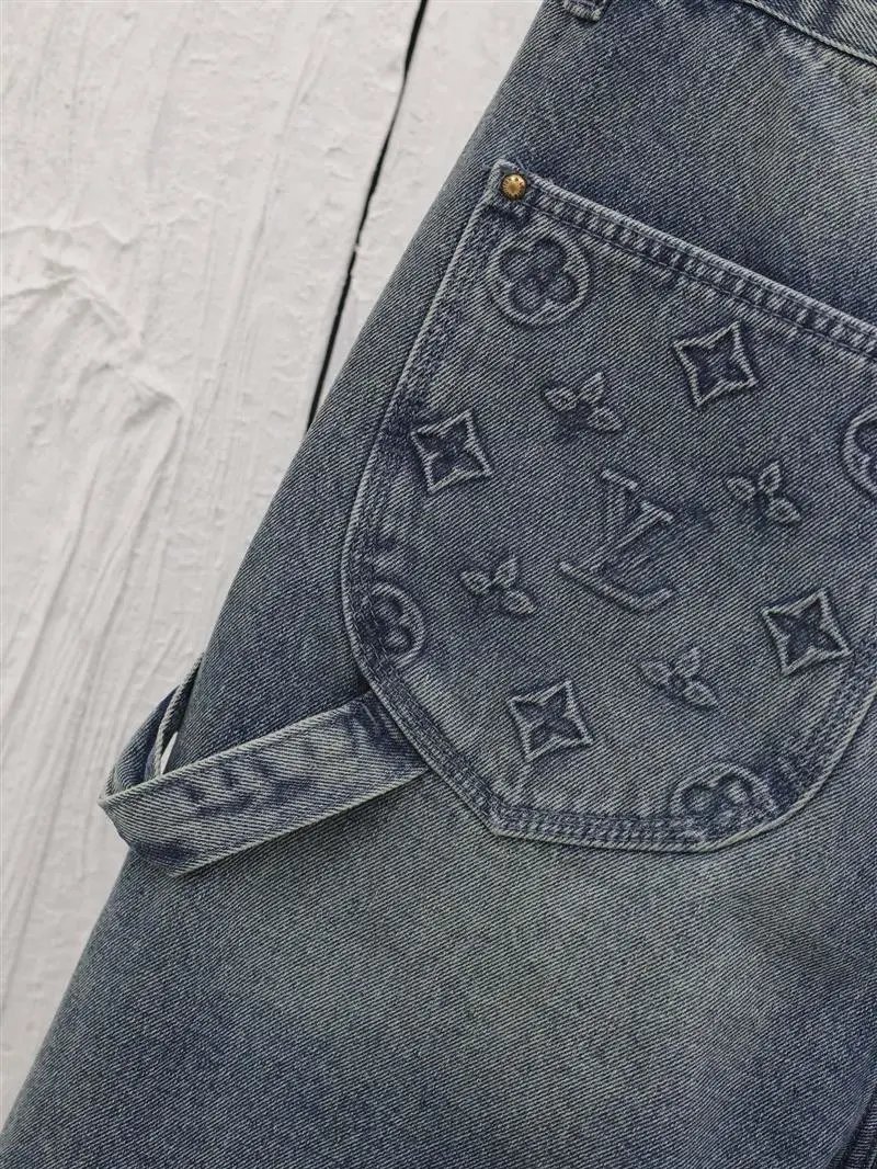 Louis Vuitton Monogram Embossed Cargo Shorts Blue Denim - 9