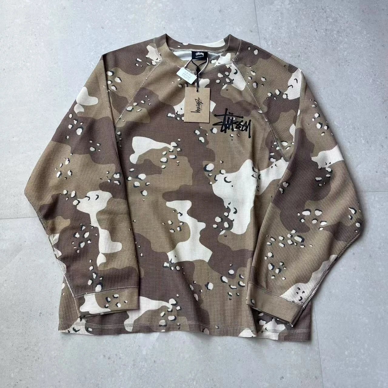 Camo Waffle Loose Vintage Cargo Crewneck Sweatshirt photo 3