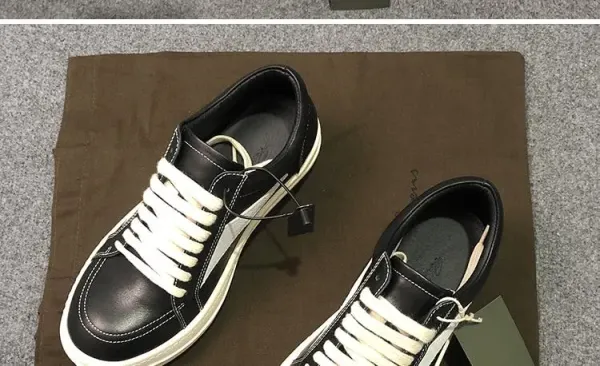 Rick Owens Low-Top Leather Sneaker Black with Cream Sole - 3