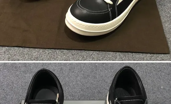 Rick Owens Low-Top Leather Sneaker Black with Cream Sole - 9
