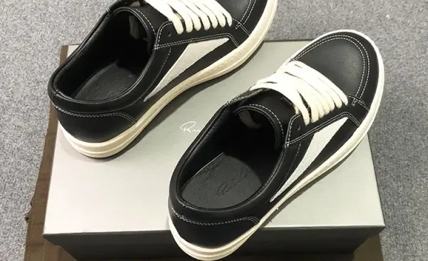 Rick Owens Low-Top Leather Sneaker Black with Cream Sole - 38