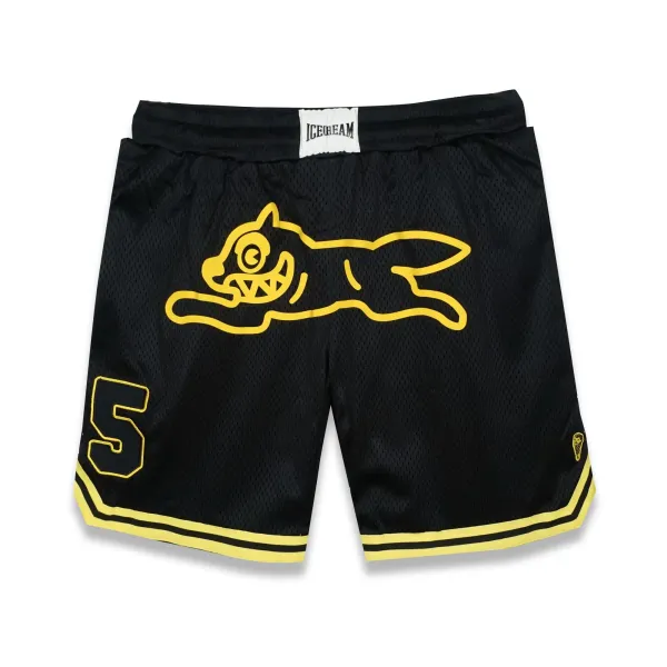 Design Ice Cream Panther Mesh Shorts Black Yellow Shorts - 1