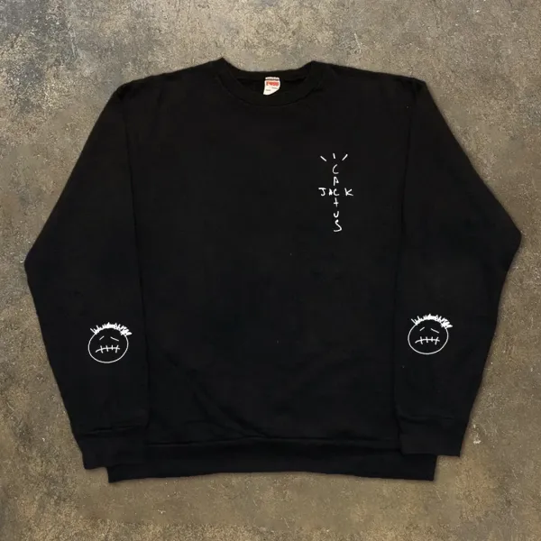 Cactus Jack Smiley Face Crewneck Black Sweatshirt Sweater - 1