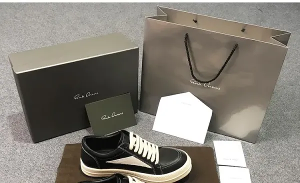 Rick Owens Low-Top Leather Sneaker Black with Cream Sole - 2