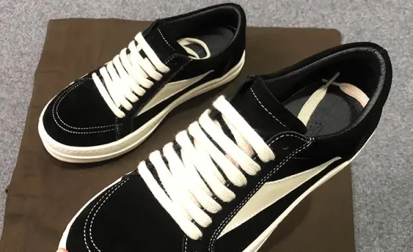 Rick Owens Low-Top Leather Sneaker Black with Cream Sole - 30