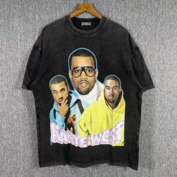 Design Kanye West Triple Portrait Graphic T-Shirt Black - 1