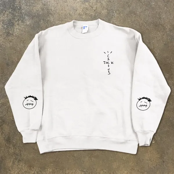 Cactus Jack Smiley Face Crewneck Black Sweatshirt Sweater - 4