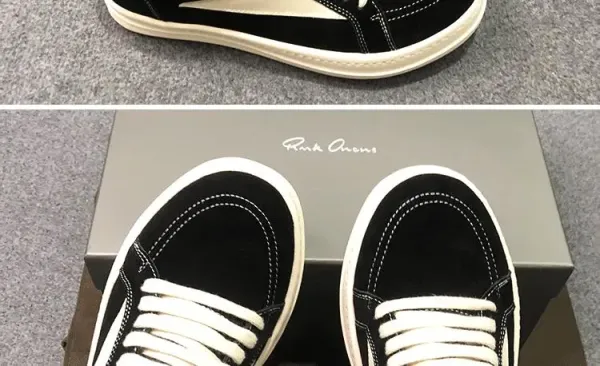 Rick Owens Low-Top Leather Sneaker Black with Cream Sole - 28