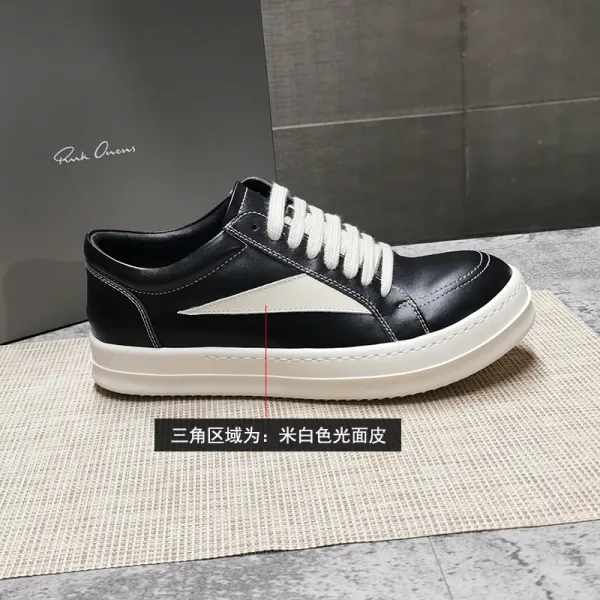 Design Triangle Panel Black and White Leather Sneakers - 1