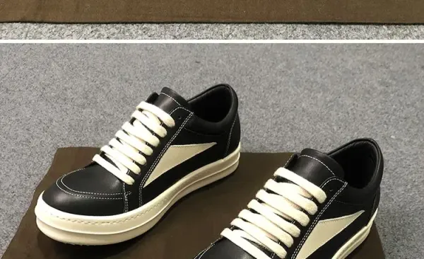 Rick Owens Low-Top Leather Sneaker Black with Cream Sole - 8