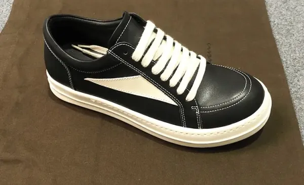 Rick Owens Low-Top Leather Sneaker Black with Cream Sole - 7