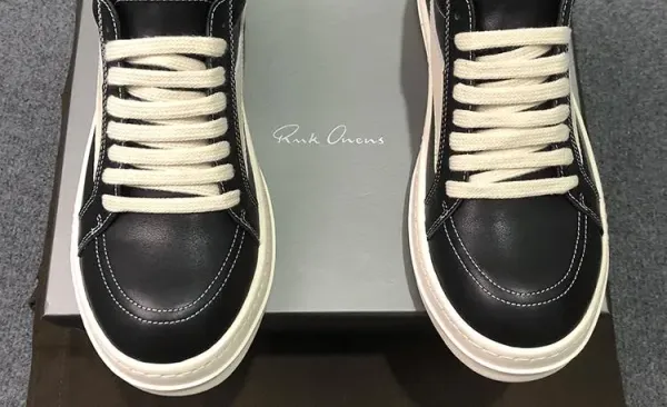 Rick Owens Low-Top Leather Sneaker Black with Cream Sole - 10