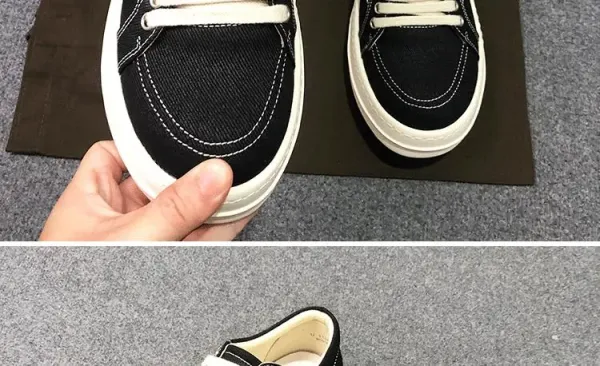 Rick Owens Low-Top Leather Sneaker Black with Cream Sole - 22